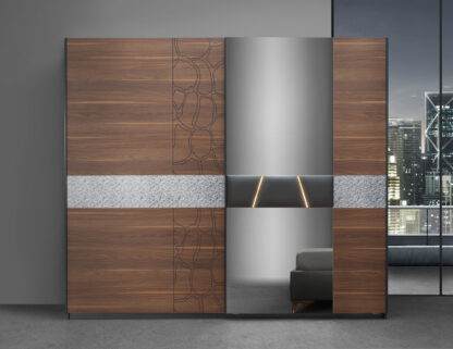 Dormitor Mercury, nuc/antracit, pat 160x200 cm, dulap cu 2 usi culisante, 2 noptiere - imagine 2