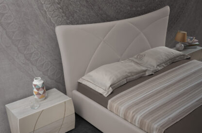 Dormitor Atom, bej/gri, pat 160x190 cm, dulap cu 2 usi culisante, comoda, 2 noptiere - imagine 2