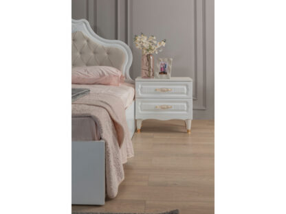 Dormitor Akasya, alb/crem, mdf/pal, pat 160×200, dulap cu 6 usi, 2 comode, 2 noptiere - imagine 5