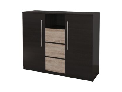Set Dormitor Dome 2-20, Wenge, Dulap 200 cm, Pat 160×200 cm, 2 noptiere, comoda - imagine 5