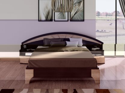 Set Dormitor Dome 5-20, Wenge, Dulap 200 cm, Pat 160×200 cm, 2 noptiere, comoda - imagine 3