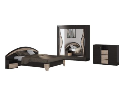 Set Dormitor Dome 5-20, Wenge, Dulap 200 cm, Pat 160×200 cm, 2 noptiere, comoda - imagine 2