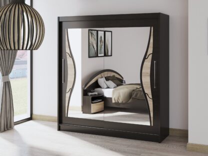 Set Dormitor Dome 5-20, Wenge, Dulap 200 cm, Pat 160×200 cm, 2 noptiere, comoda - imagine 6