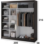 Set Dormitor Dome 5-20, Wenge, Dulap 200 cm, Pat 160×200 cm, 2 noptiere, comoda - imagine 7