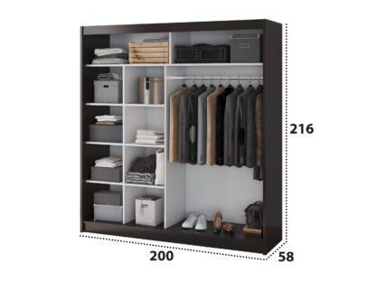 Set Dormitor Dome 5-20, Wenge, Dulap 200 cm, Pat 160×200 cm, 2 noptiere, comoda - imagine 7