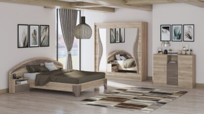 Set Dormitor Dome 6-20, Sonoma, Dulap 200 cm, Pat 160×200 cm, 2 noptiere, comoda