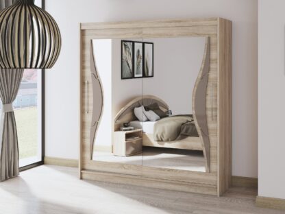 Set Dormitor Dome 6-20, Sonoma, Dulap 200 cm, Pat 160×200 cm, 2 noptiere, comoda - imagine 6