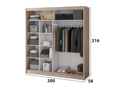Set Dormitor Dome 6-20, Sonoma, Dulap 200 cm, Pat 160×200 cm, 2 noptiere, comoda - imagine 8