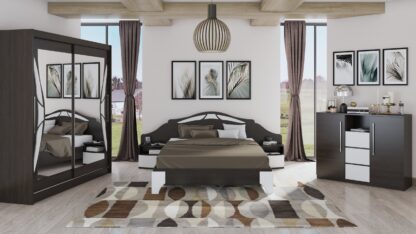 Set Dormitor Dome 7-20,  Wenge, Dulap 200 cm, Pat 160×200 cm, 2 noptiere, comoda