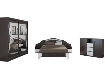 Set Dormitor Dome 7-20,  Wenge, Dulap 200 cm, Pat 160×200 cm, 2 noptiere, comoda - imagine 2