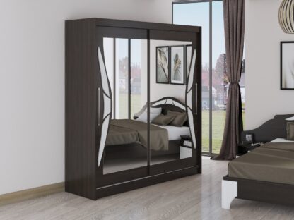 Set Dormitor Dome 7-20,  Wenge, Dulap 200 cm, Pat 160×200 cm, 2 noptiere, comoda - imagine 7