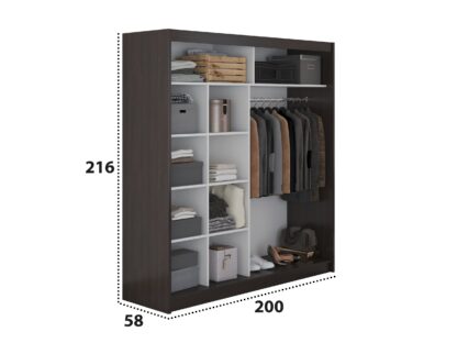 Set Dormitor Dome 7-20,  Wenge, Dulap 200 cm, Pat 160×200 cm, 2 noptiere, comoda - imagine 9