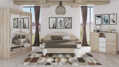 Set Dormitor Dome 8-20, Sonoma, Dulap 200 cm, Pat 160×200 cm, 2 noptiere, comoda