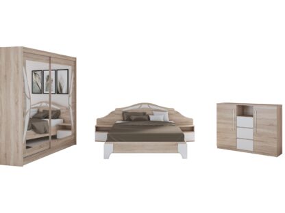 Set Dormitor Dome 8-20, Sonoma, Dulap 200 cm, Pat 160×200 cm, 2 noptiere, comoda - imagine 2