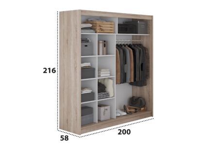 Set Dormitor Dome 8-20, Sonoma, Dulap 200 cm, Pat 160×200 cm, 2 noptiere, comoda - imagine 9
