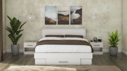 Pat Beta cu Noptiere, Alb, 140x200 cm