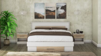 Pat Beta cu Noptiere, Alb/Sonoma, 140×200 cm