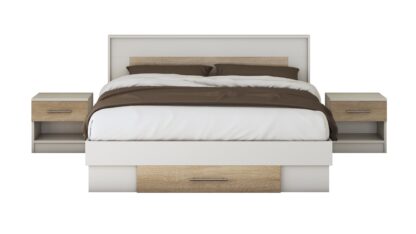 Pat Beta cu Noptiere, Alb/Sonoma, 140×200 cm - imagine 2