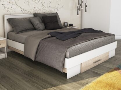 Pat Beta cu Noptiere, Alb/Sonoma, 160×200 cm - imagine 3
