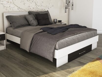 Pat Beta cu Noptiere, Alb/Wenge, 160x200 cm - imagine 6