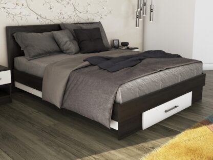 Pat Beta cu Noptiere, Wenge/Alb, 160x200 cm - imagine 6