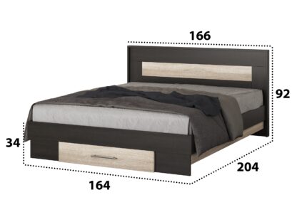 Pat Beta cu Noptiere, Wenge/Sonoma, 160x200 cm - imagine 3