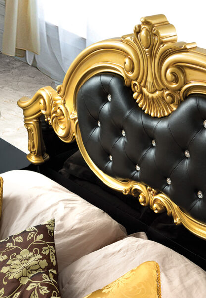 Dormitor Barocco Nero, negru/auriu, pat 160x200 cm, dulap cu 6 usi, comoda, 2 noptiere - imagine 2