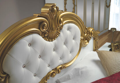 Dormitor Barocco Bianco, alb/auriu, pat 160x200 cm, dulap cu 6 usi, comoda, 2 noptiere - imagine 2