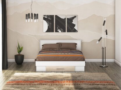 Pat Beta cu Saltea, Alb/Sonoma, 160x200 cm - imagine 4