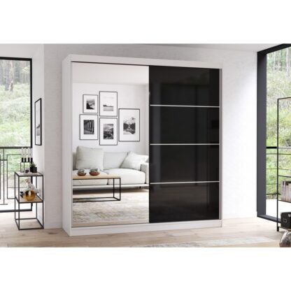 Dressing Ovidiu 31, 203x218x61 cm, culoare alb/negru