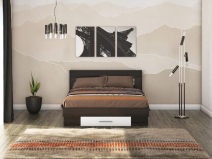 Pat Beta cu Saltea, Wenge/Alb, 160x200 cm - imagine 3
