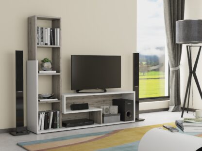 Biblioteca living Anya, 151x142 cm, PAL, alb/klondike