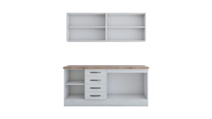 Bucatarie Alfa cu blat termic fara vitrina, 180x210x60 cm, alb murdar - imagine 5