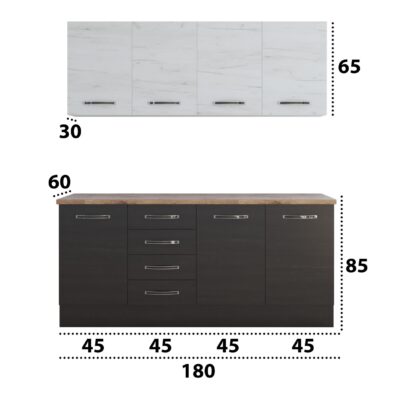 Bucatarie Alfa cu blat termic fara vitrina, 180x210x60 cm, wenge/alb murdar - imagine 5