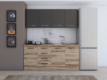 Bucatarie Alfa cu blat termic fara vitrina, 180x210x60 cm, lyon/wenge