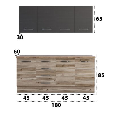 Bucatarie Alfa cu blat termic fara vitrina, 180x210x60 cm, lyon/wenge - imagine 4