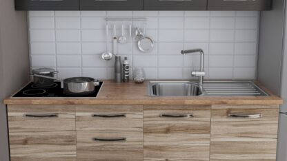 Bucatarie Alfa cu blat termic fara vitrina, 180x210x60 cm, lyon/wenge - imagine 2