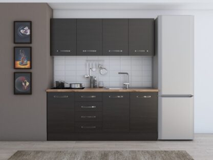 Bucatarie Alfa cu blat termic fara vitrina, 180x210x60 cm, wenge
