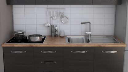 Bucatarie Alfa cu blat termic fara vitrina, 180x210x60 cm, wenge - imagine 2