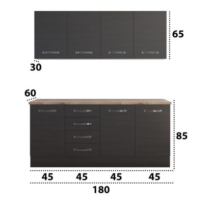 Bucatarie Alfa cu blat termic fara vitrina, 180x210x60 cm, wenge - imagine 4