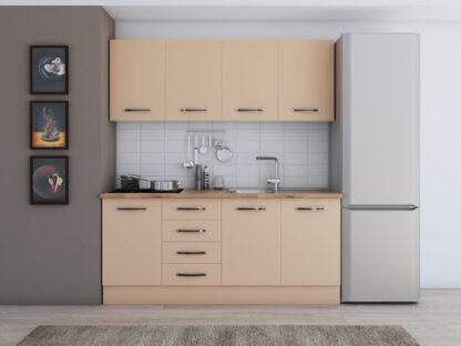 Bucatarie Alfa cu blat termic fara vitrina, 180x210x60 cm, cappuccino
