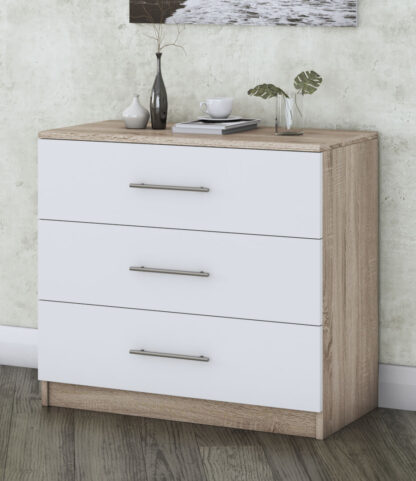 Comoda Beta, Sonoma/Alb, 90x82x42.5 cm - imagine 4