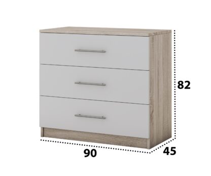 Comoda Beta, Sonoma/Alb, 90x82x42.5 cm - imagine 2