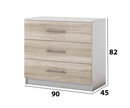 Comoda Beta, Alb/Sonoma, 90x82x42.5 cm - imagine 2