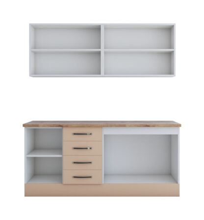 Bucatarie Alfa cu blat termic fara vitrina, 180x210x60 cm, cappuccino - imagine 3