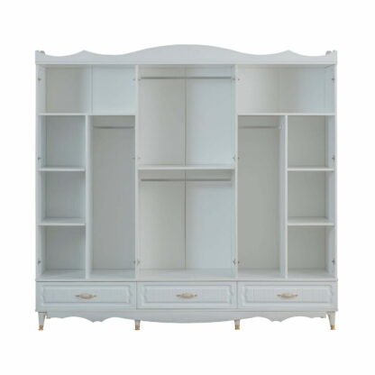Dormitor Akasya, alb/crem, mdf/pal, pat 180×200, dulap cu 6 usi, 2 comode, 2 noptiere - imagine 6