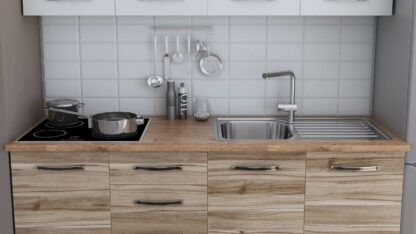 Bucatarie Alfa cu blat termic fara vitrina, 180x210x60 cm, lyon/alb - imagine 2