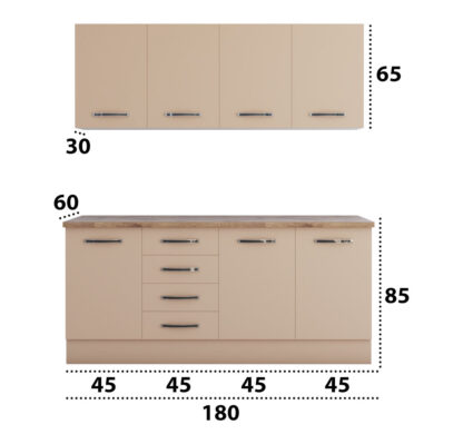 Bucatarie Alfa cu blat termic fara vitrina, 180x210x60 cm, cappuccino - imagine 2