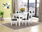 Set masa extensibila 120x150cm cu 4 scaune tapitate, MB-13 Max5 si S-37 Boss7 29B, Alb, Lemn masiv de fag, Stofa