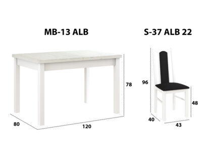 Set masa extensibila 120x150cm cu 6 scaune tapitate, MB-13 Max5 si S-37 Boss7 29B, Alb, Lemn masiv de fag, Stofa - imagine 10